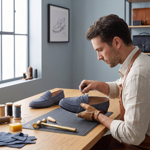 Artisan crafting premium suede knee-high boot at a European atelier